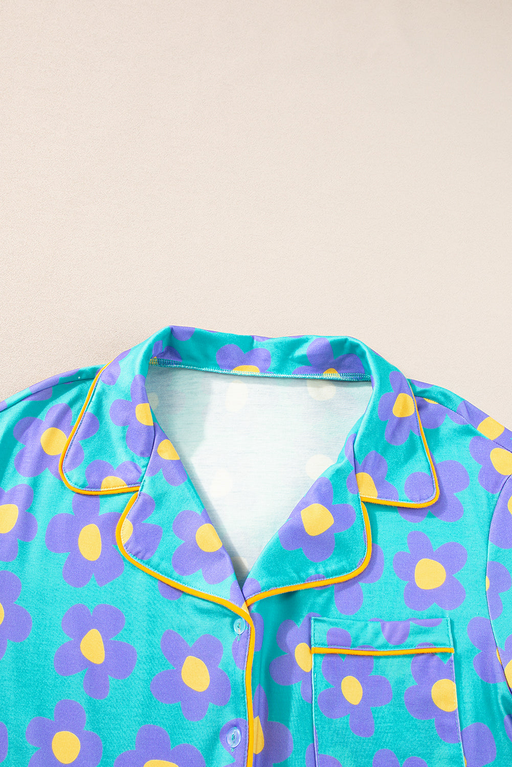 green flower print short sleeve shirt pajamas set