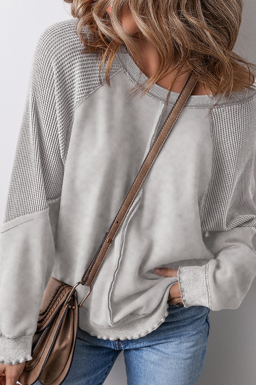 exposed seam long sleeve sweatshirt