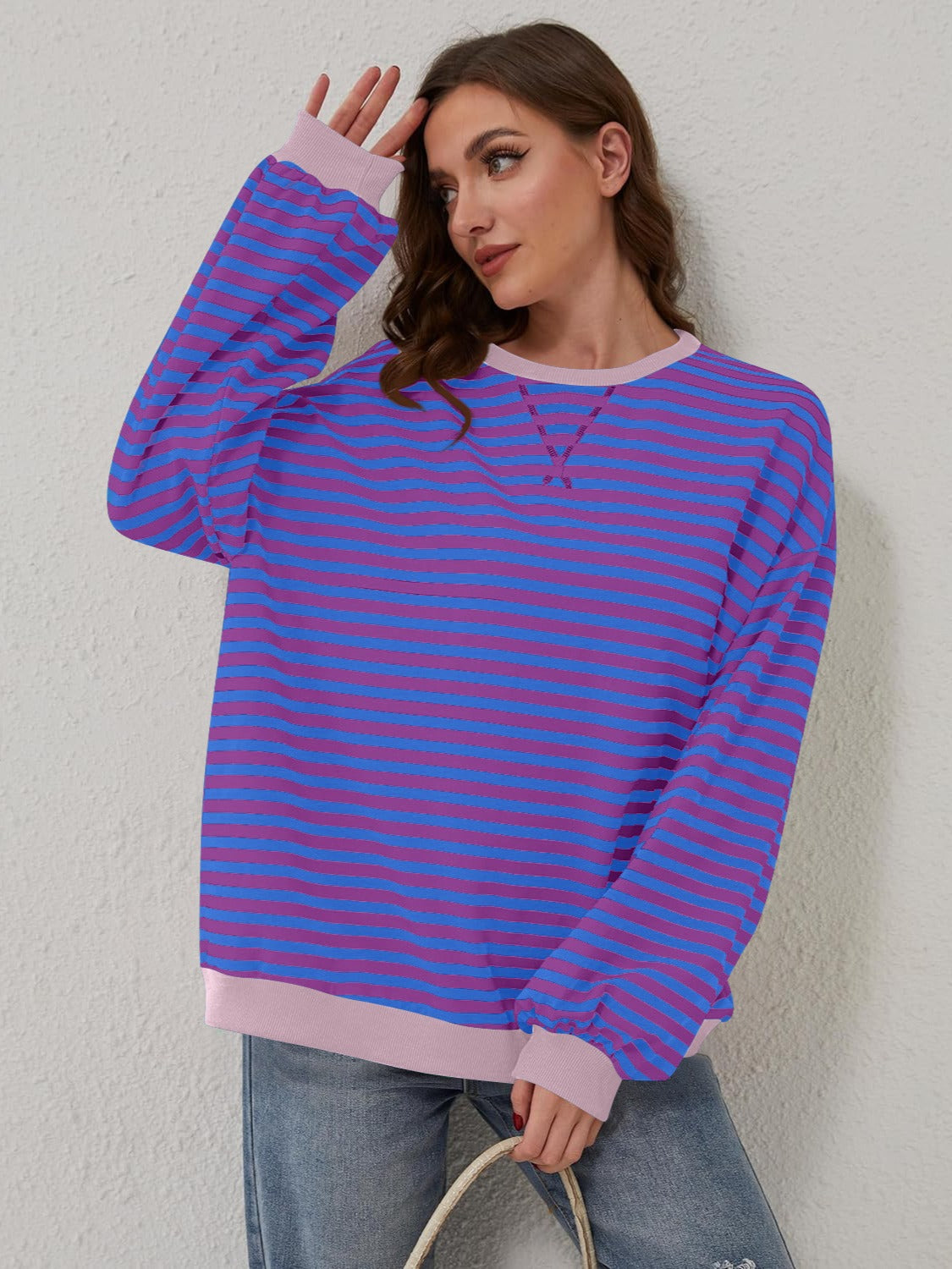 contrast striped long sleeve sweatshirt