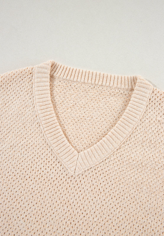v-neck dropped shoulder long sleeve sweater