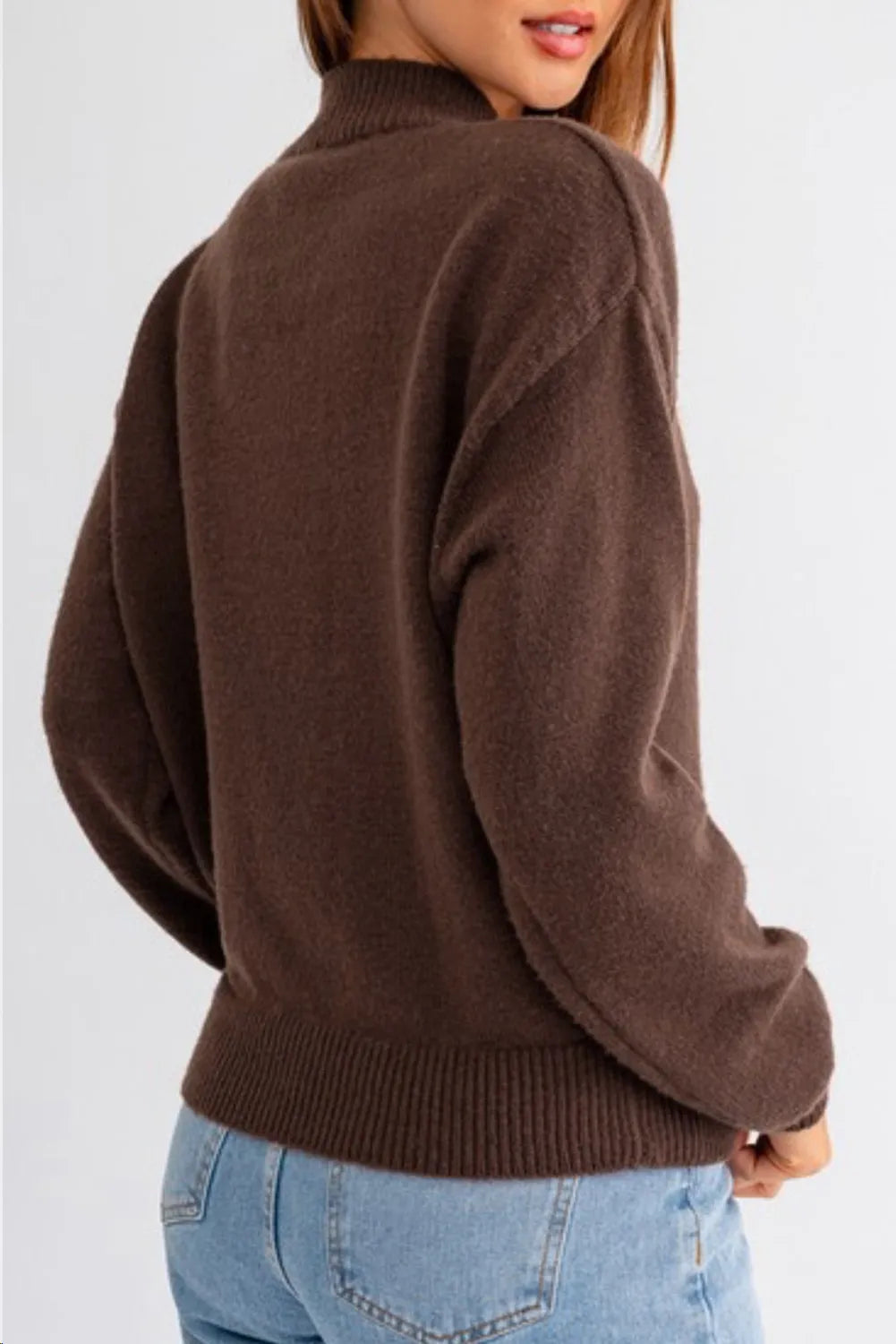 boot mock neck long sleeve sweater