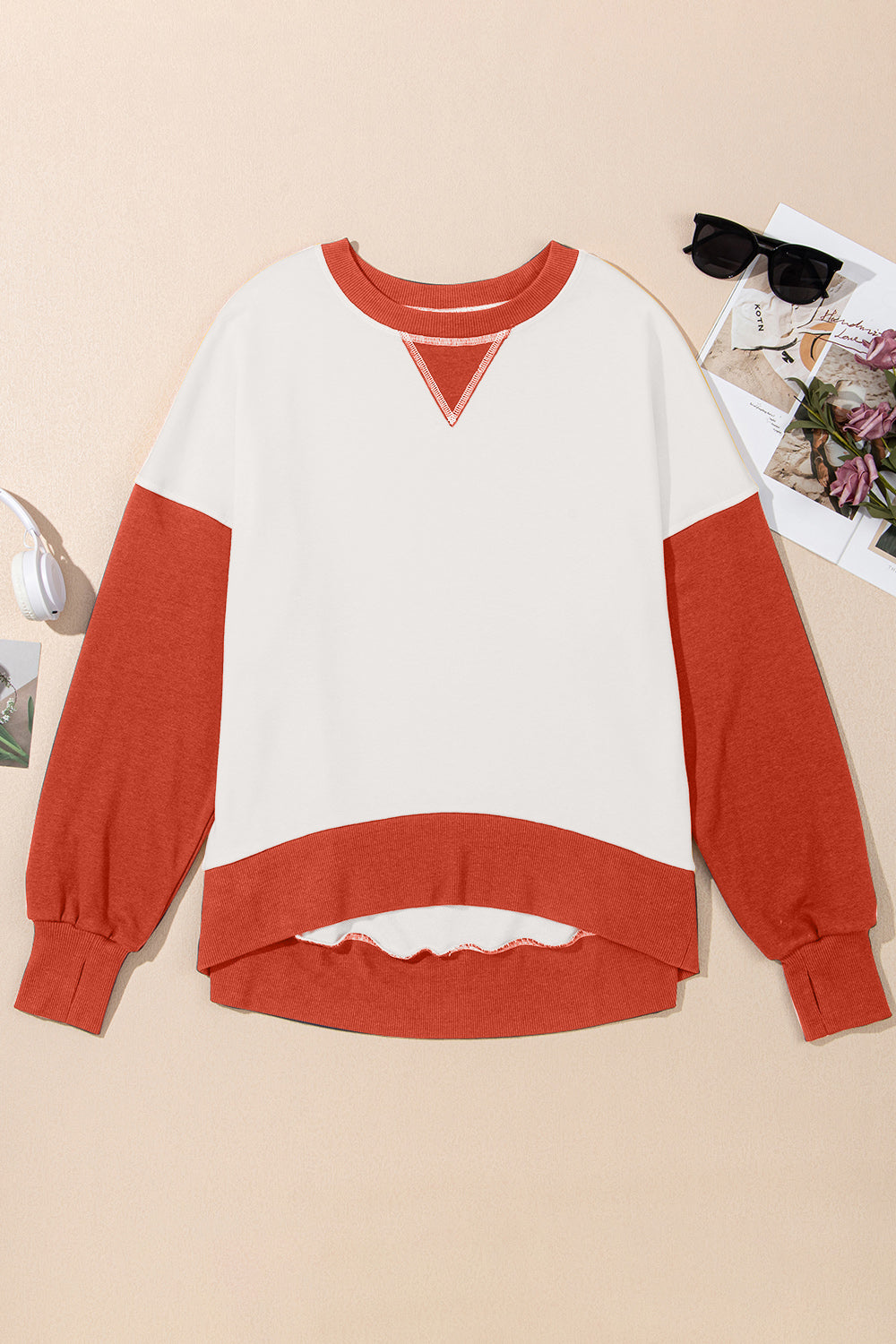 contrast round neck long sleeve sweatshirt