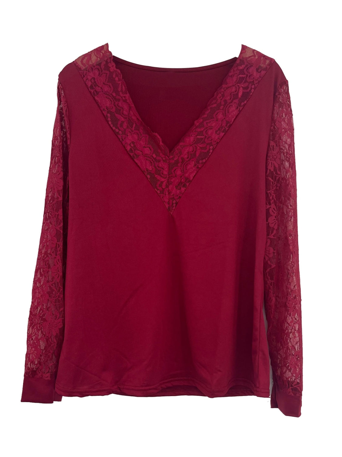 full size lace detail v-neck long sleeve blouse