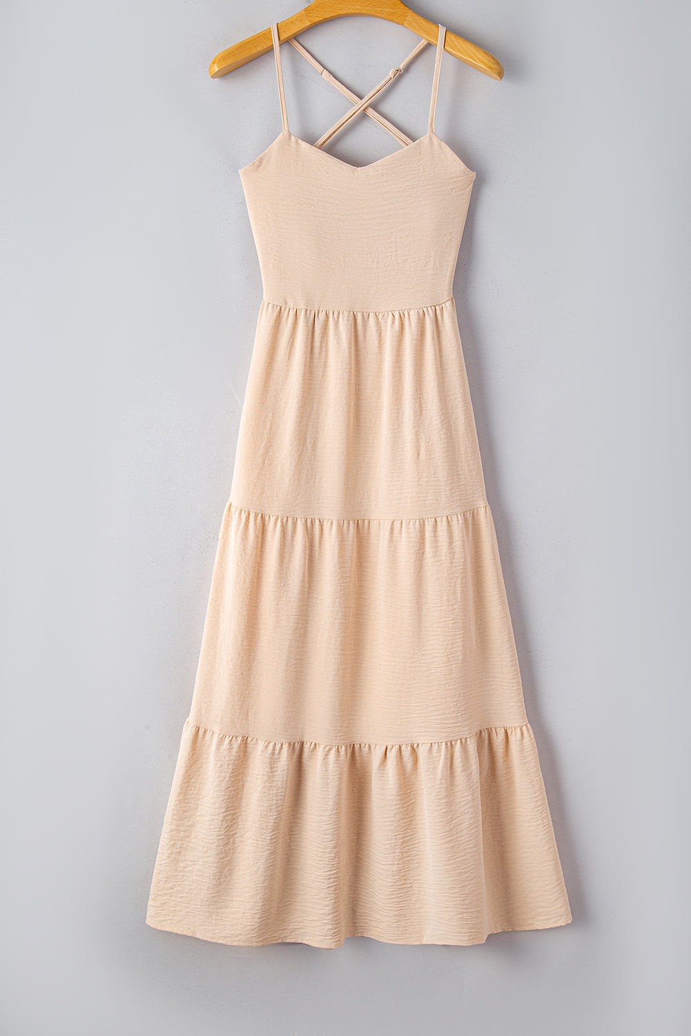 tiered crisscross spaghetti strap dress