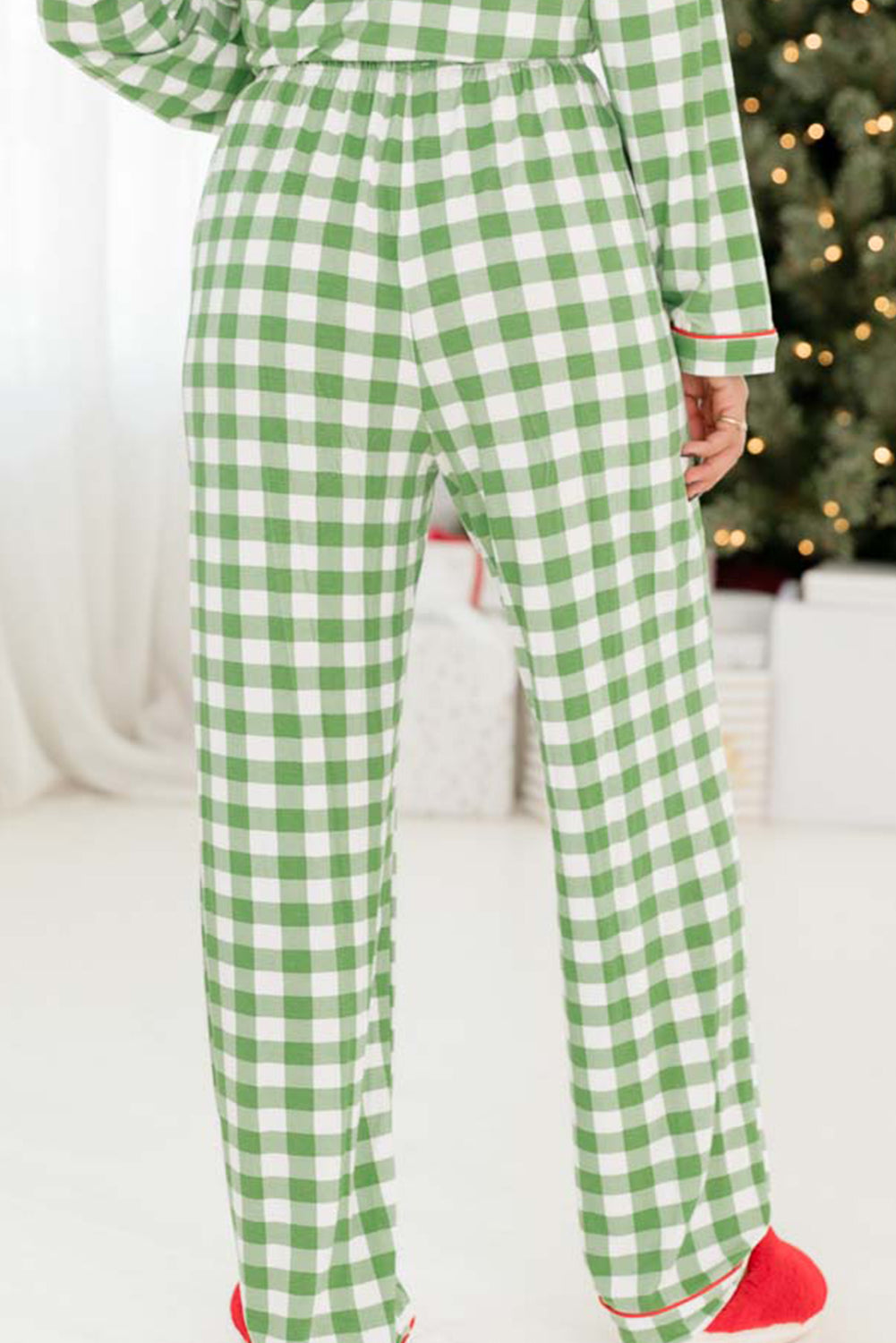 light green christmas plaid print shirt and pants pajama set