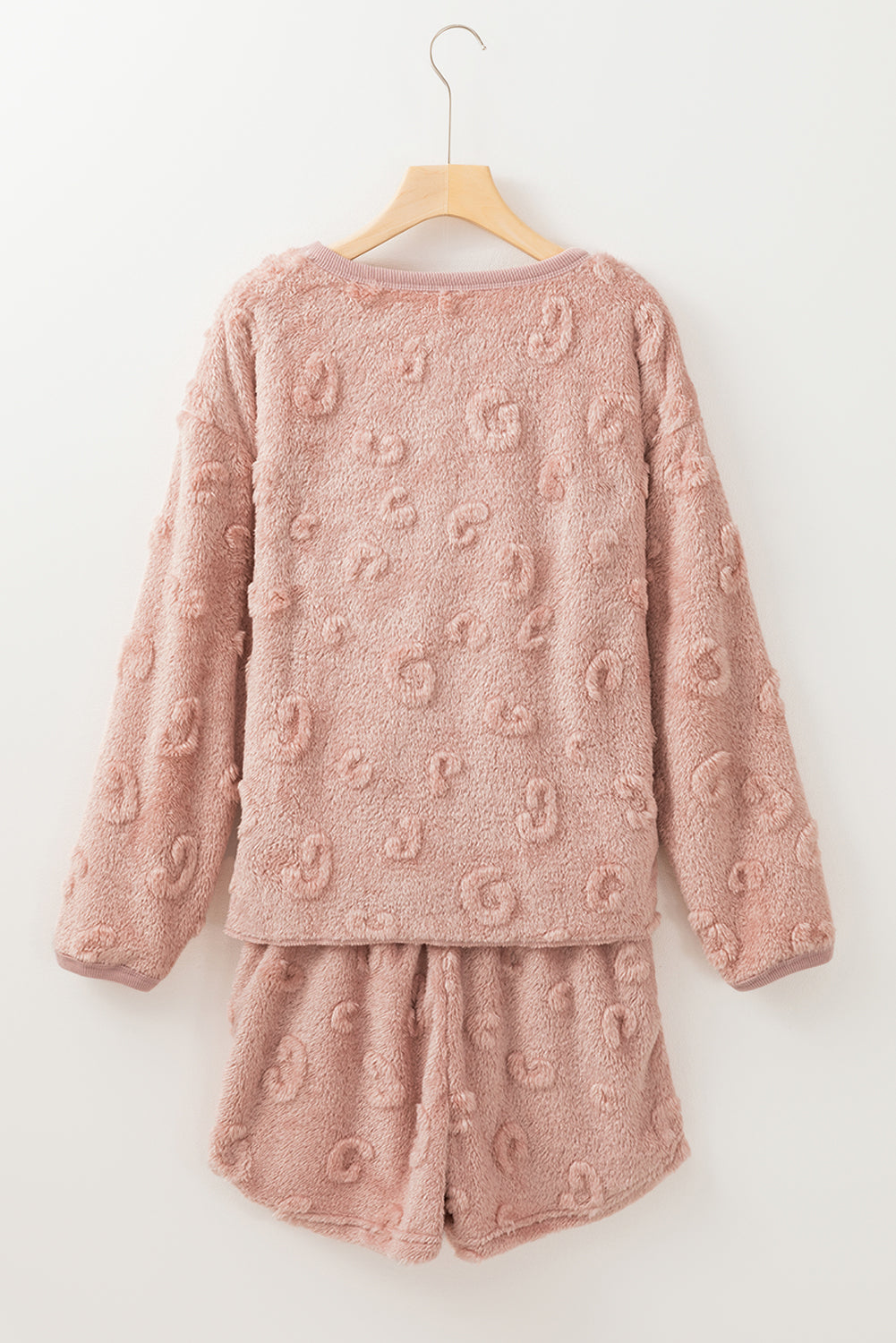 light pink textured leopard fleece loose two piece lounge set