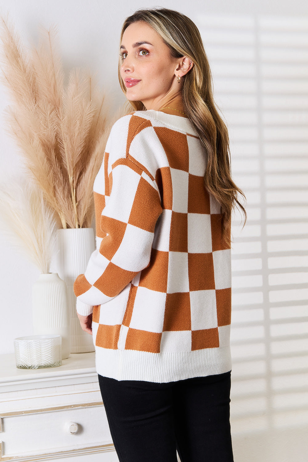 double take button-up v-neck dropped shoulder cardigan
