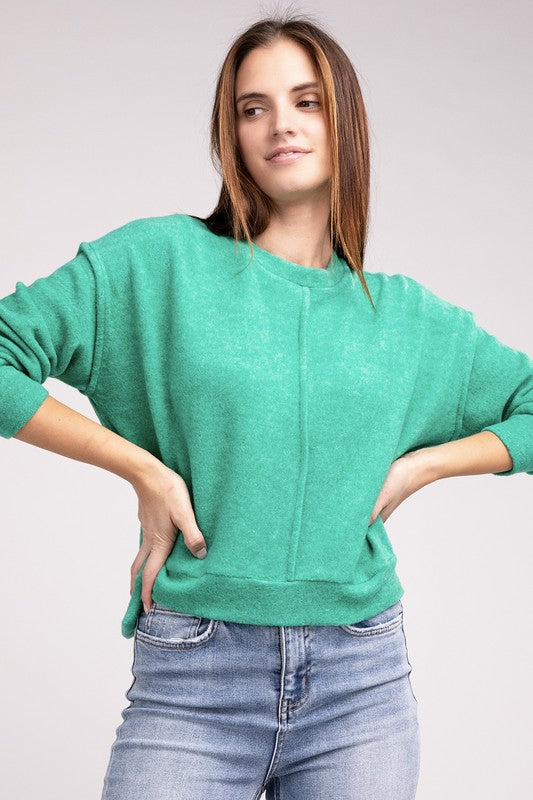 brushed melange hacci hi-low hem sweater