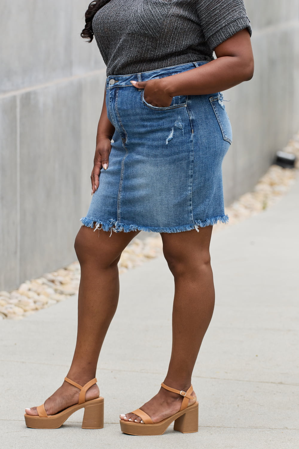 risen amelia full size denim mini skirt