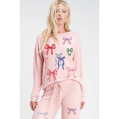 Colorful bow allover print soft loungewear set