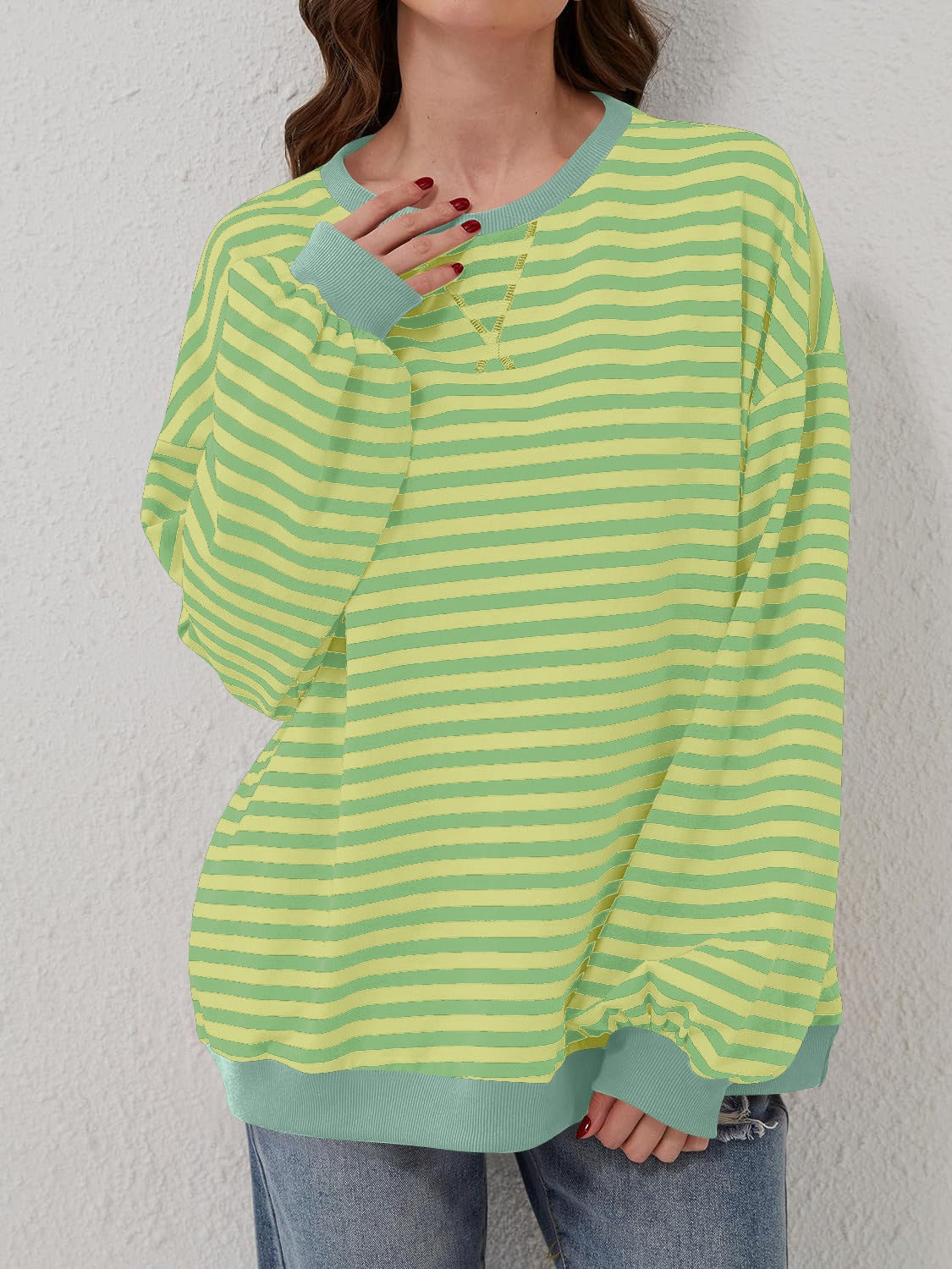 contrast striped long sleeve sweatshirt