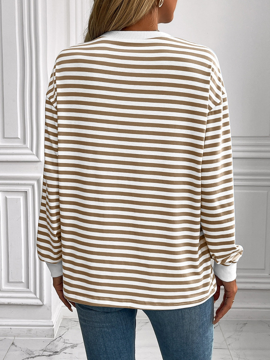 ivy lane striped round neck long sleeve sweatshirt