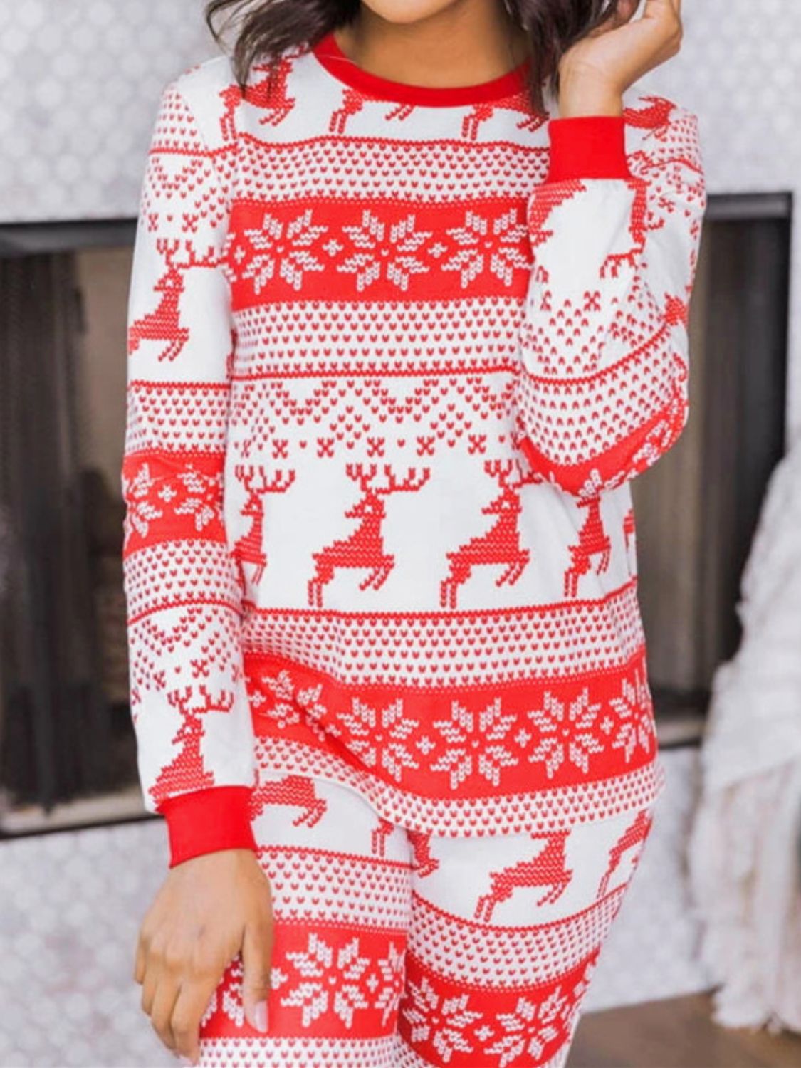 full size christmas element round neck top and pants set