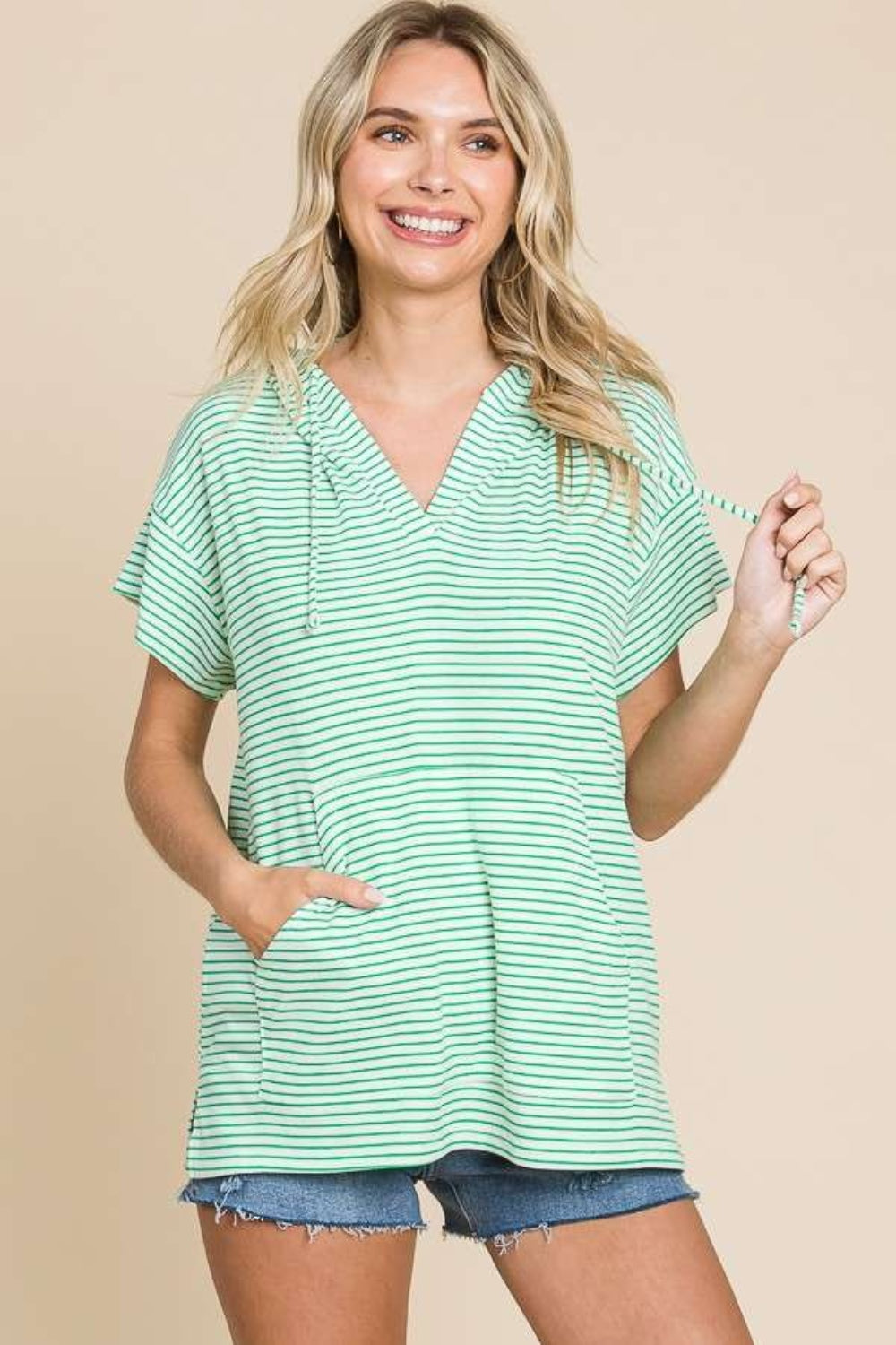 culture code full size striped short sleeve hooded top