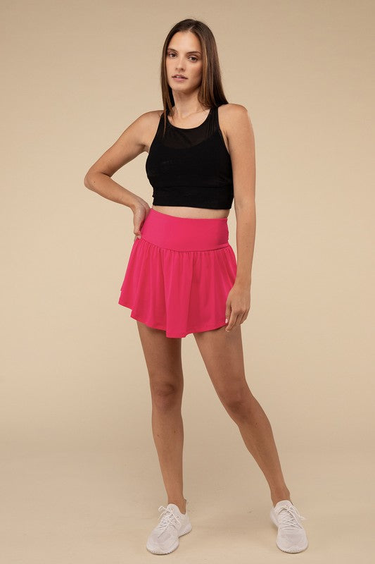 wide band tennis skirt with zippered back pocket