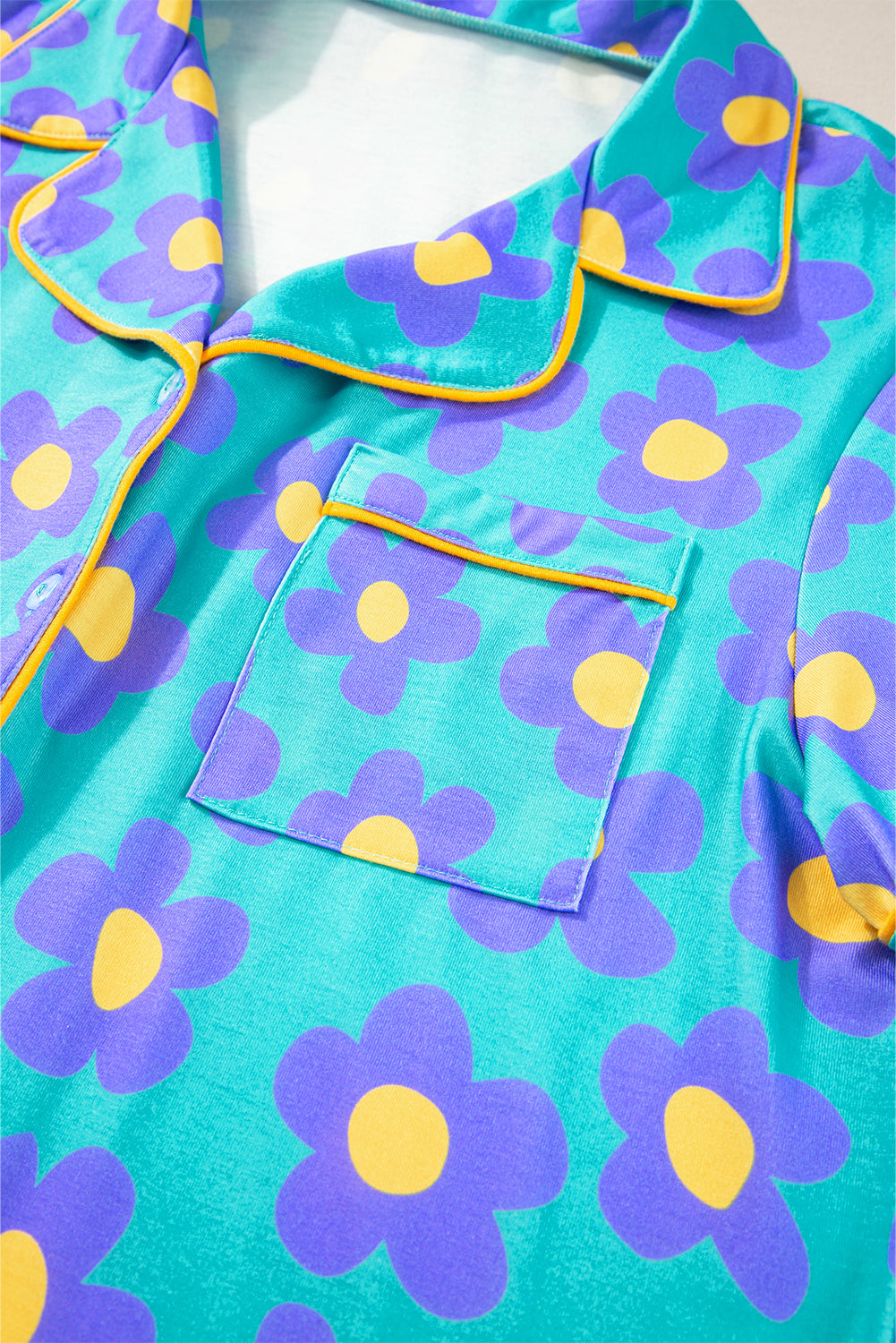 green flower print short sleeve shirt pajamas set