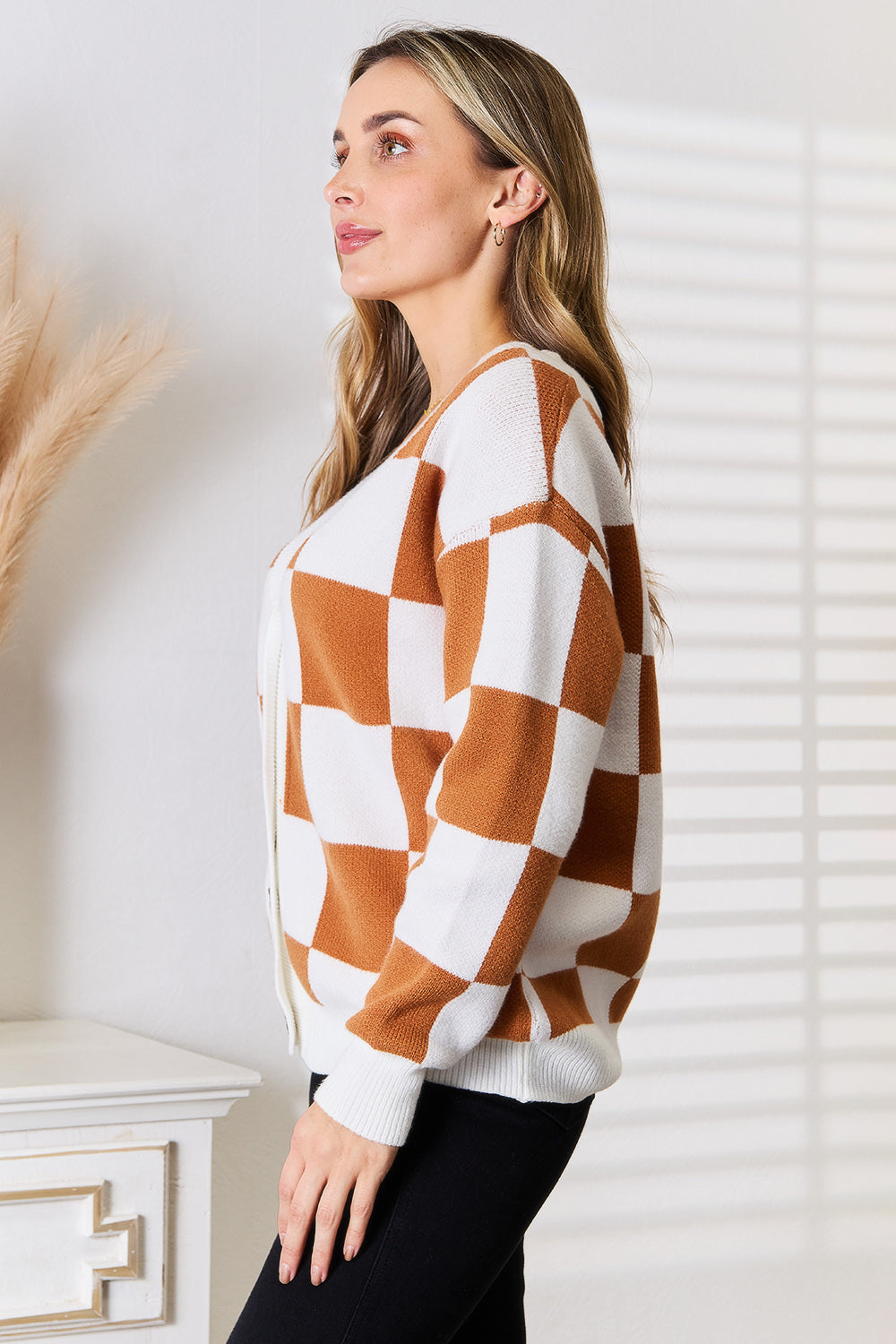 double take button-up v-neck dropped shoulder cardigan
