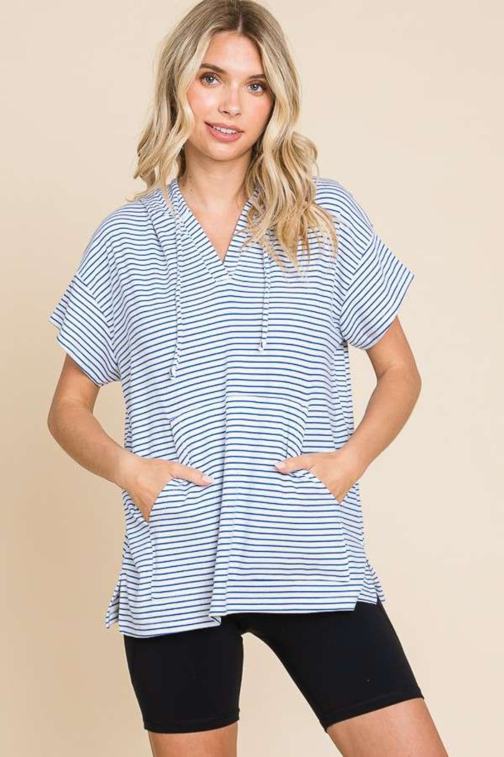 culture code full size striped short sleeve hooded top