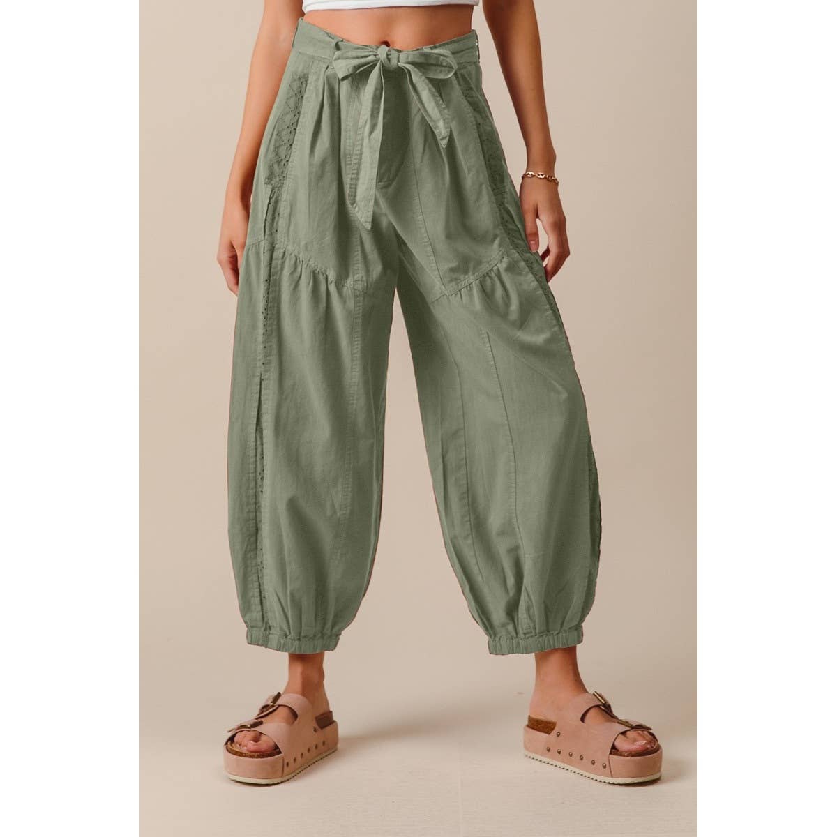 eyelet lace trimmed jogger pants