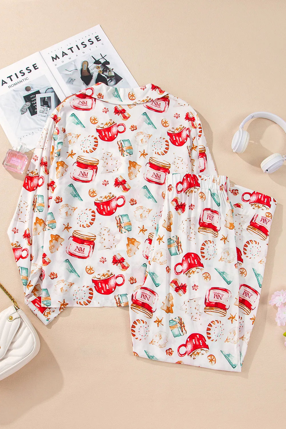 printed collared neck top and pants lounge set