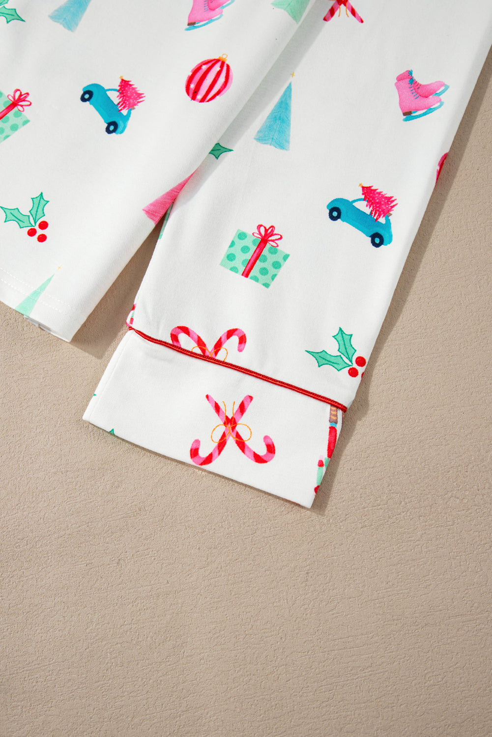white christmas print lapel shirt and pants sleepwear