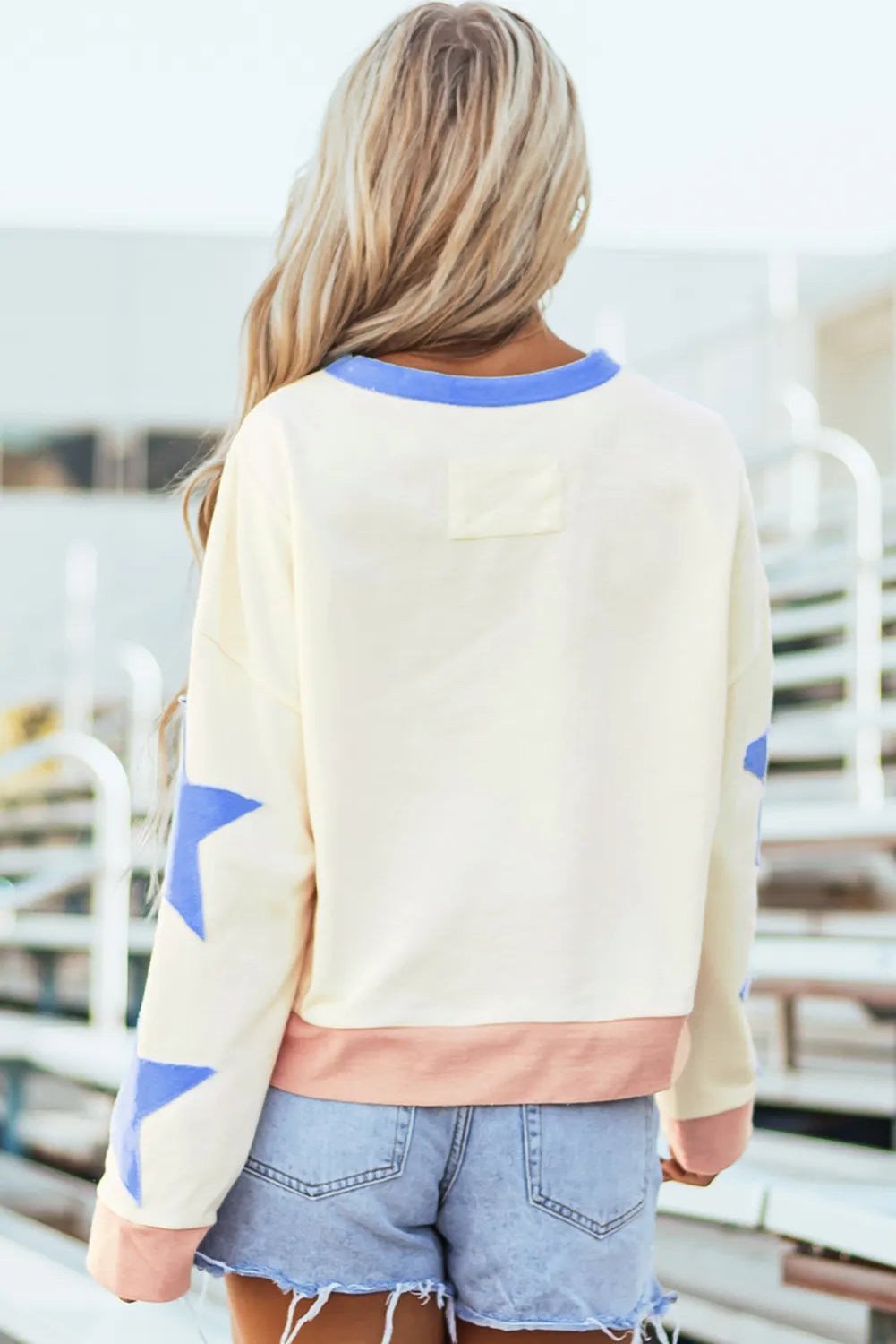 game day star patch round neck long sleeve sweatshirt