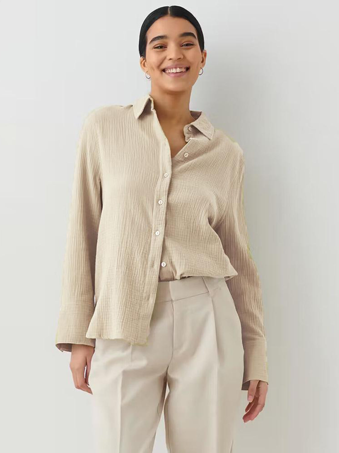 textured collared neck long sleeve shirt