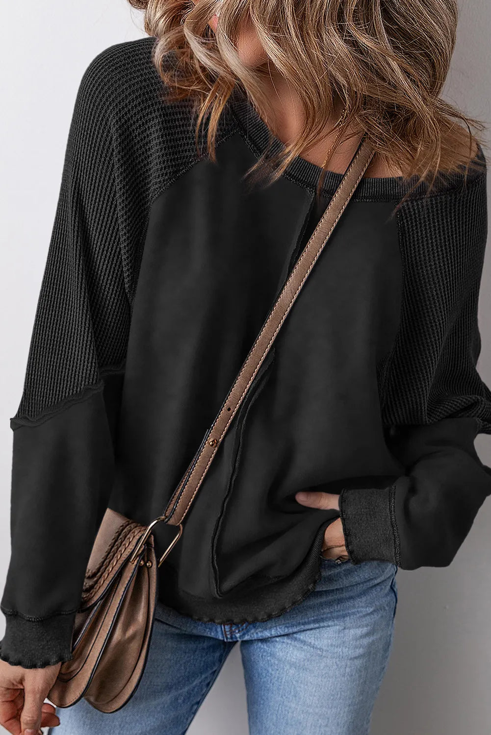 exposed seam long sleeve sweatshirt