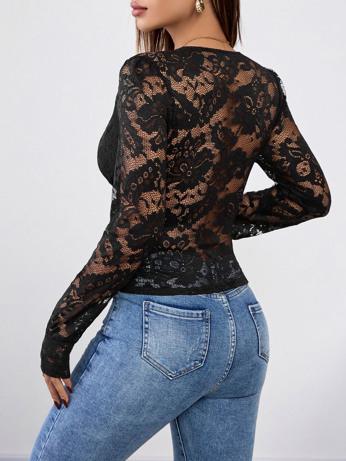perfee v-neck long sleeve lace top