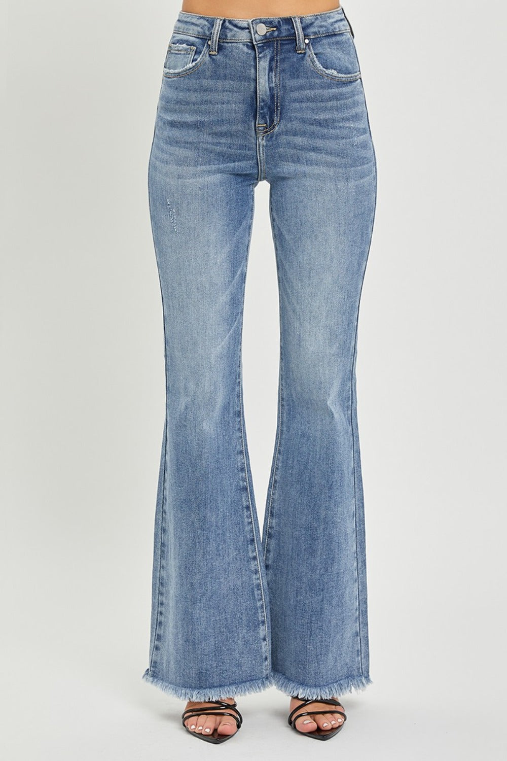 risen full size high waist raw hem flare jeans
