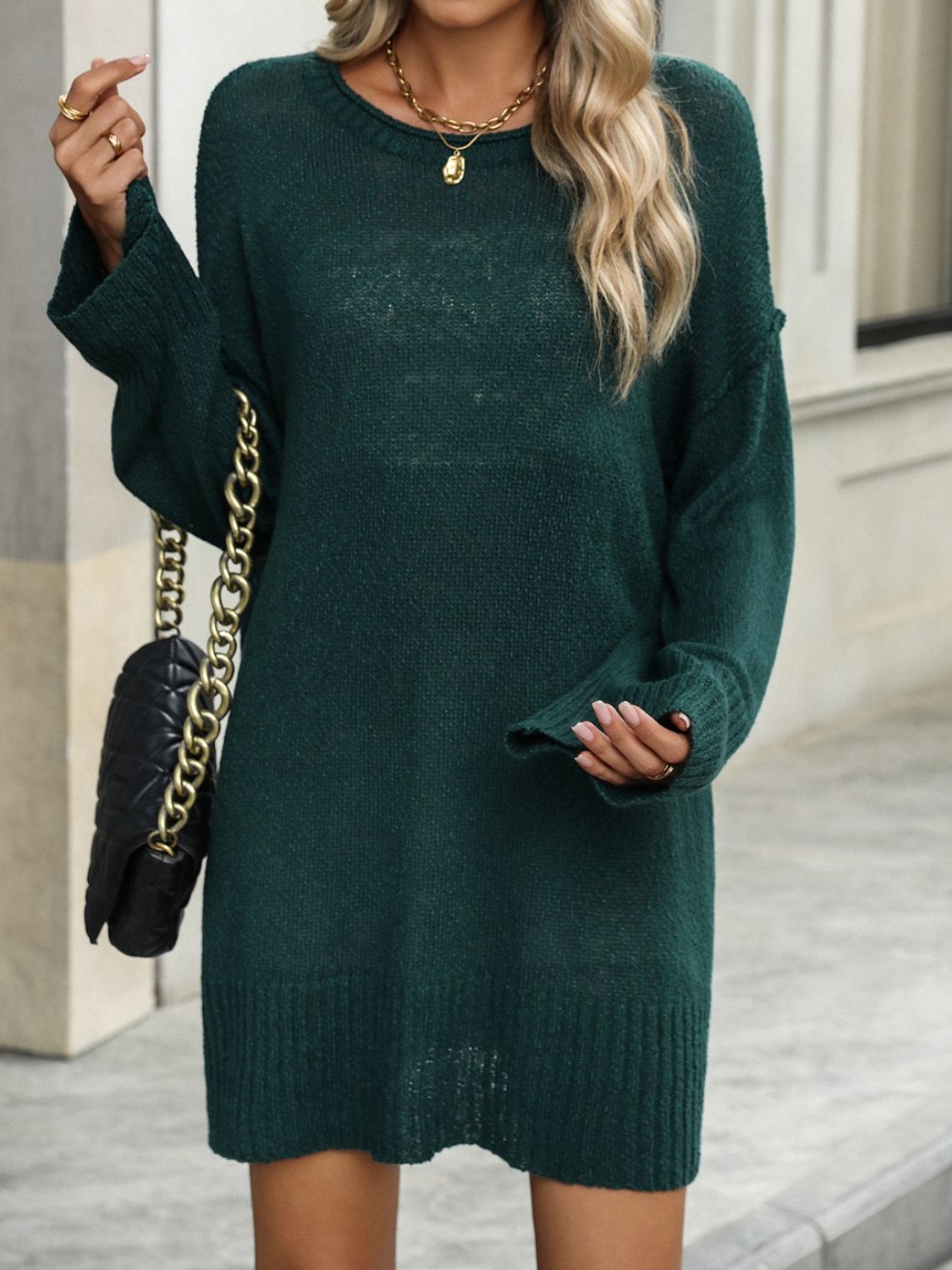 round neck dropped shoulder sweater