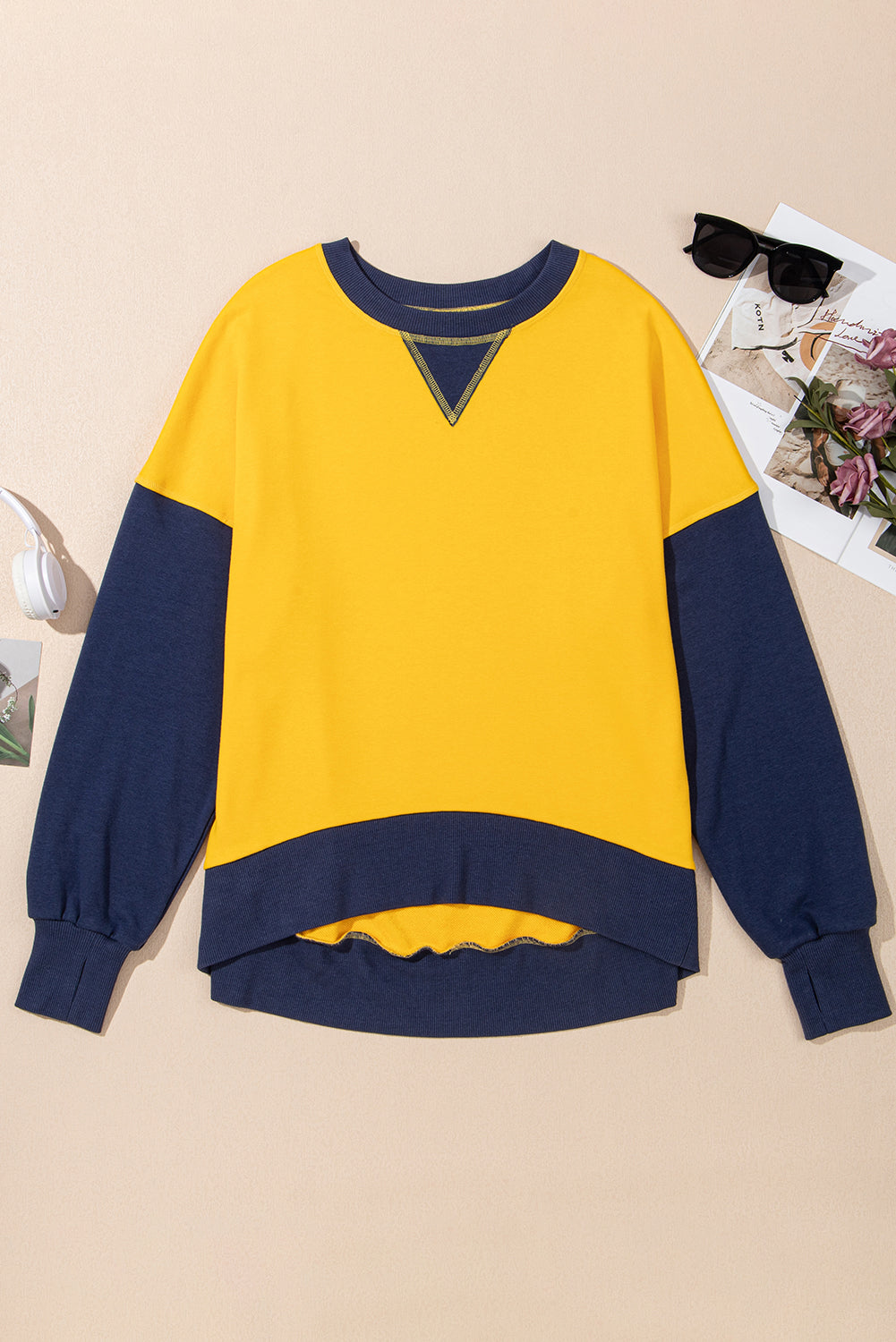 contrast round neck long sleeve sweatshirt