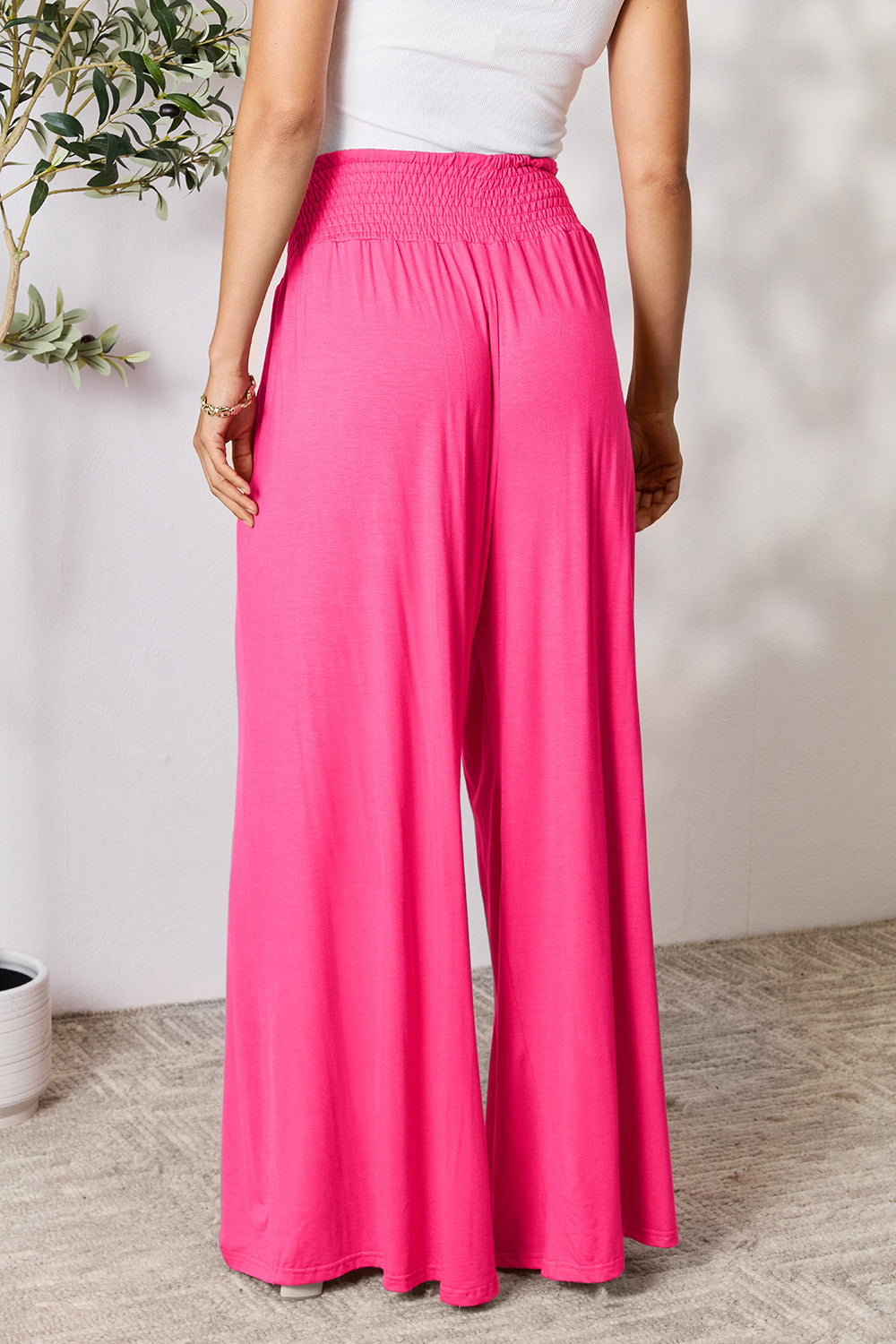 double take full size smocked wide waistband wide leg pants