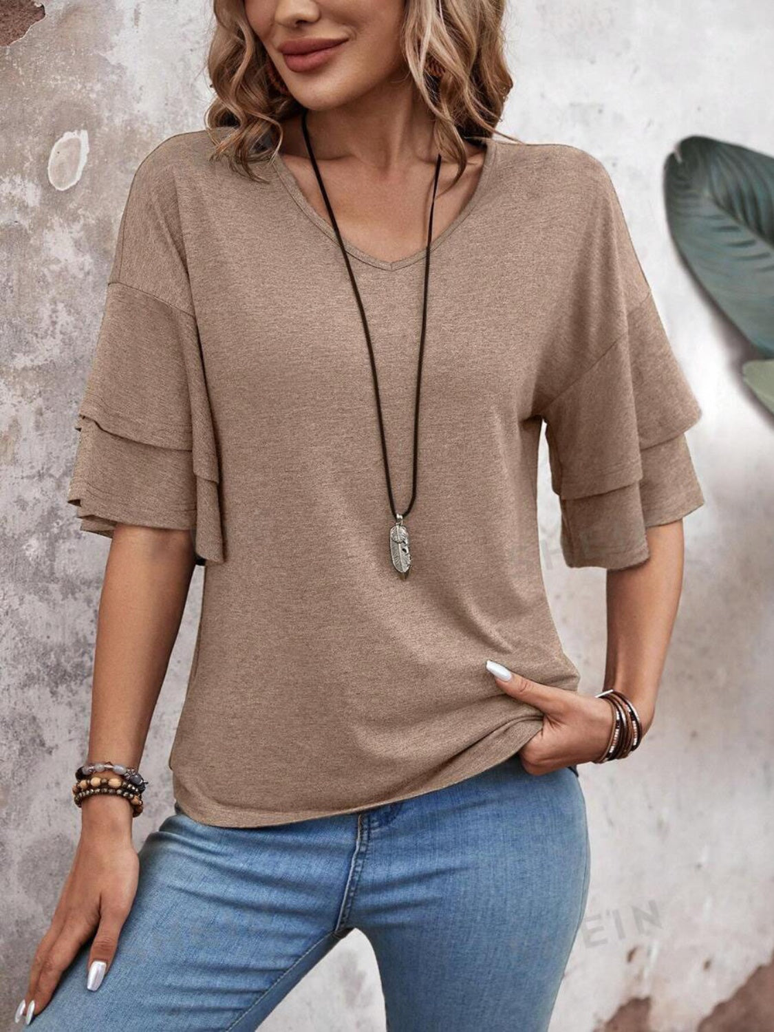 v-neck half sleeve blouse