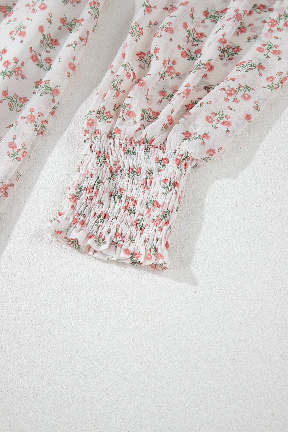 white floral print shirred ruffled hem square neck midi dress