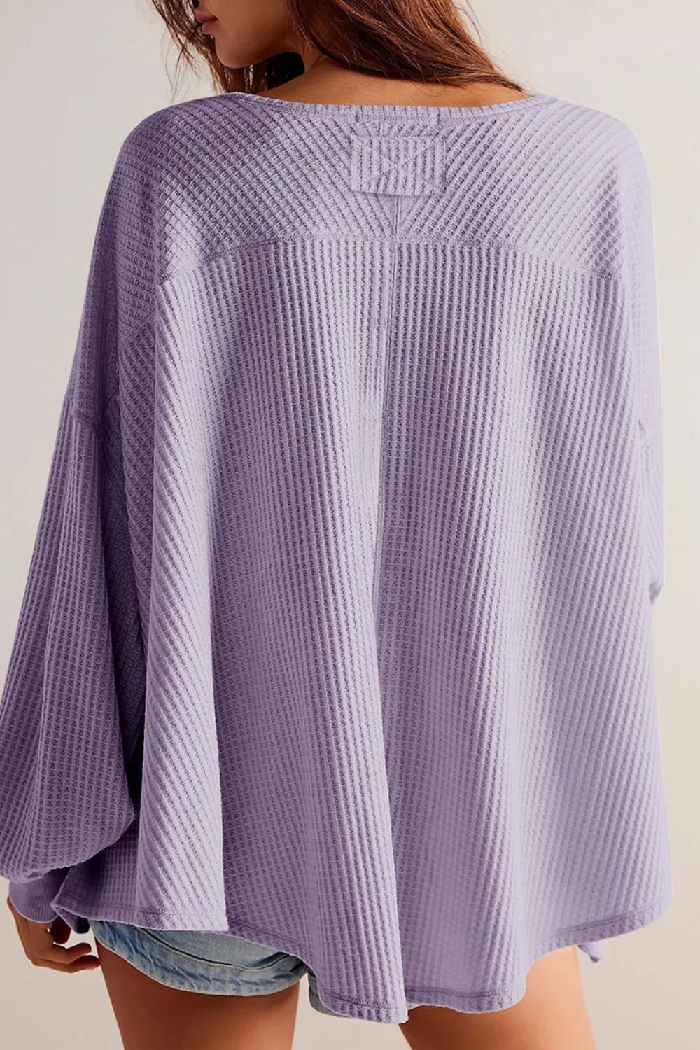 waffle-knit v-neck long sleeve top