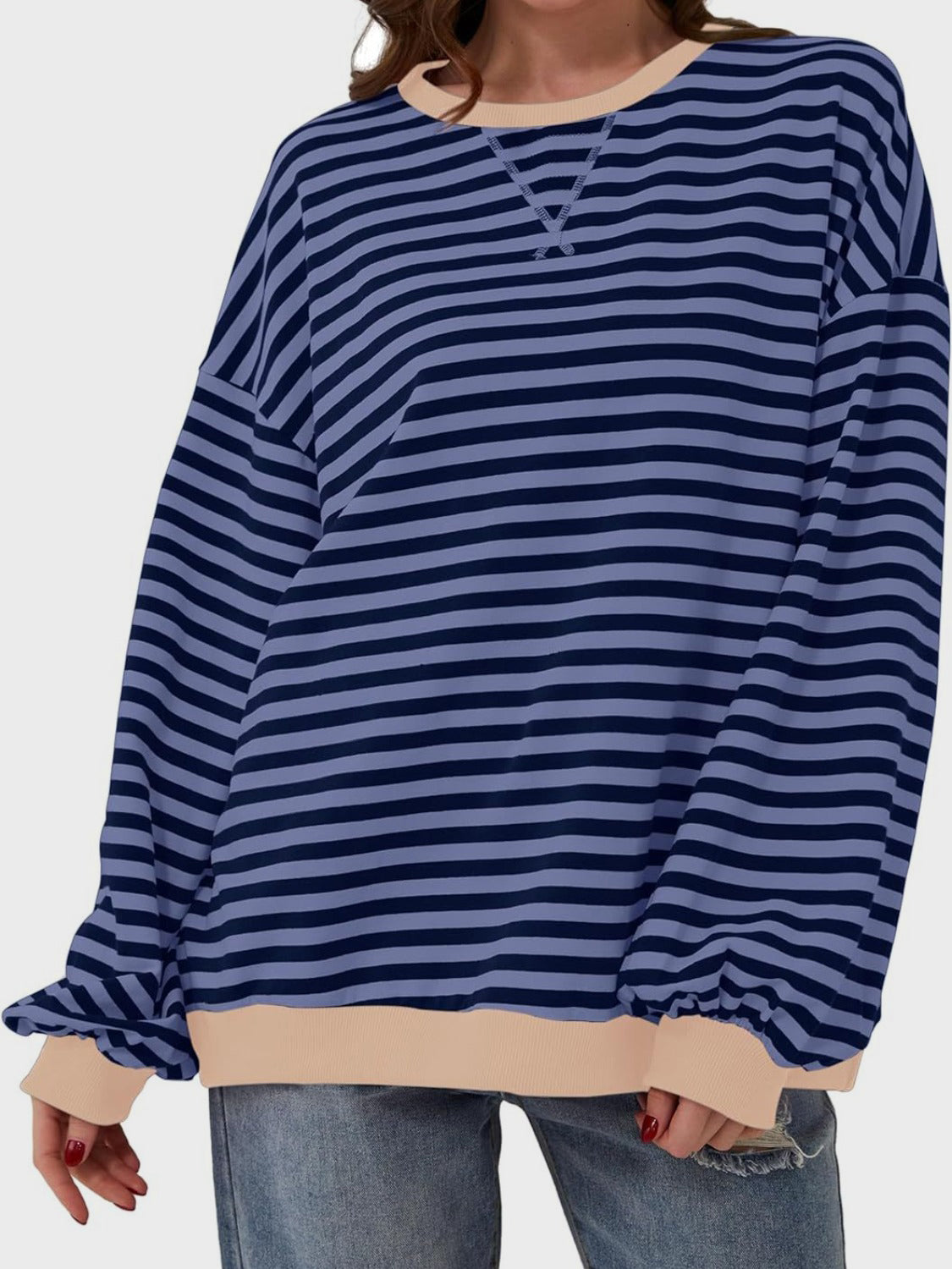 contrast striped long sleeve sweatshirt