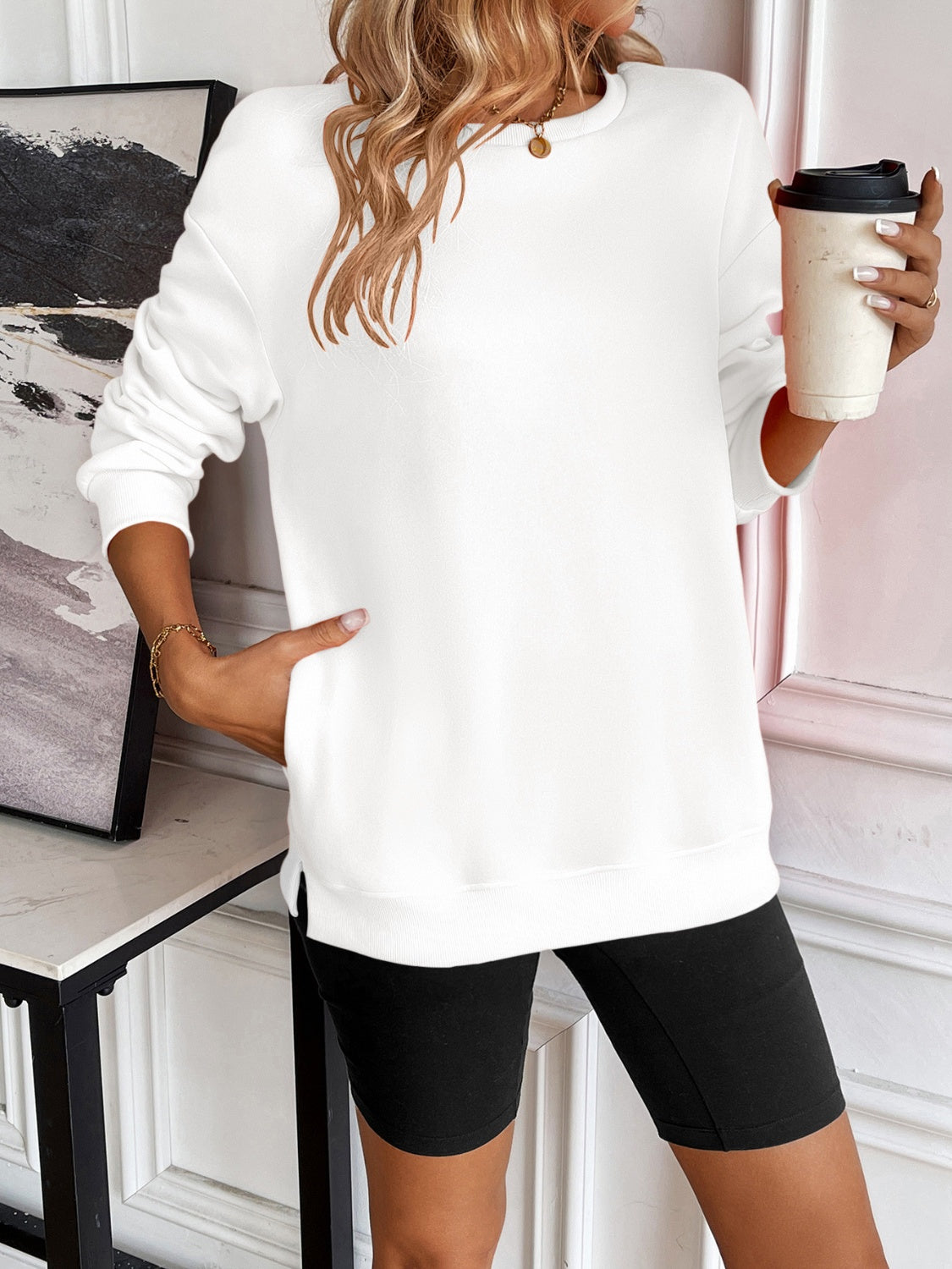 ivy lane round neck long sleeve sweatshirt