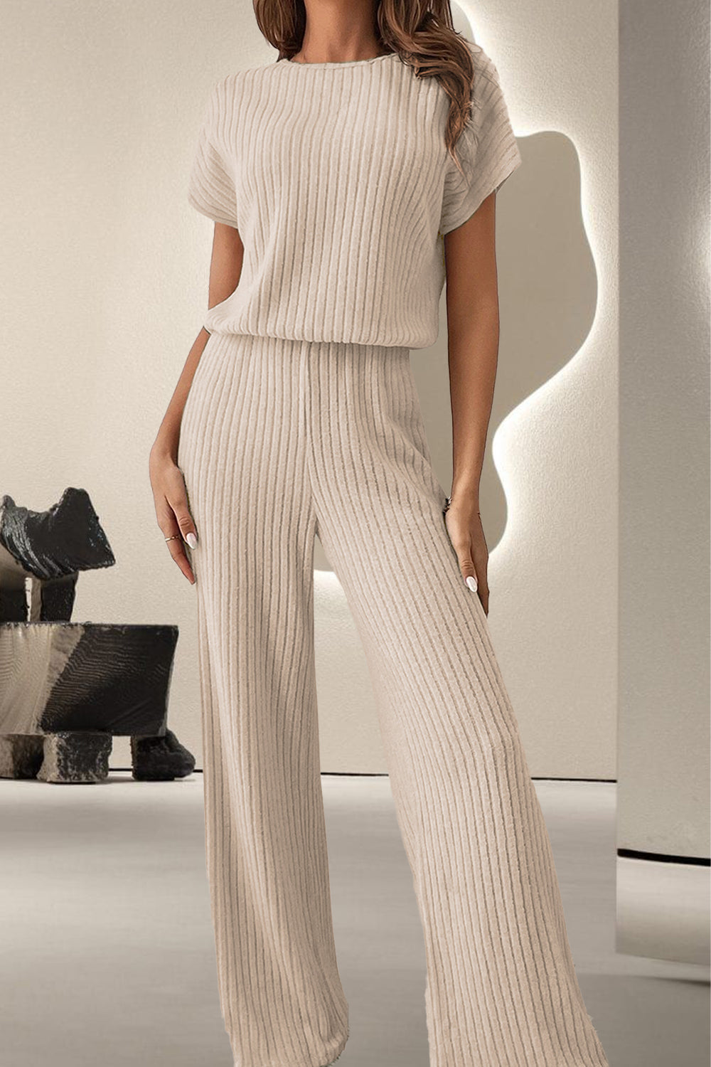 round neck short sleeve jumpsuit