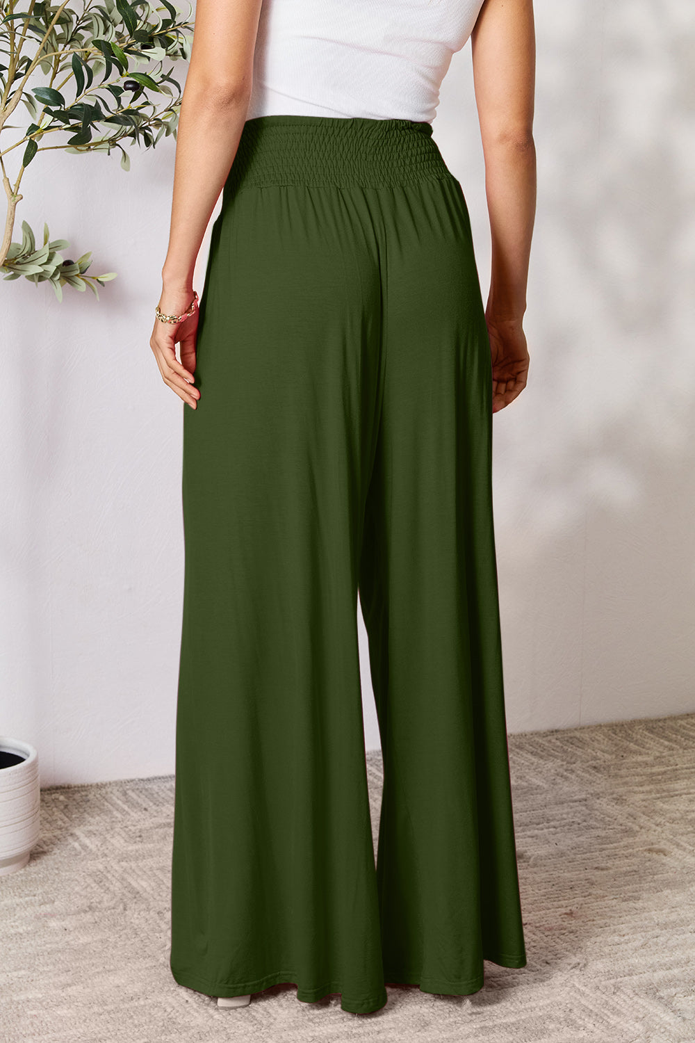double take full size smocked wide waistband wide leg pants
