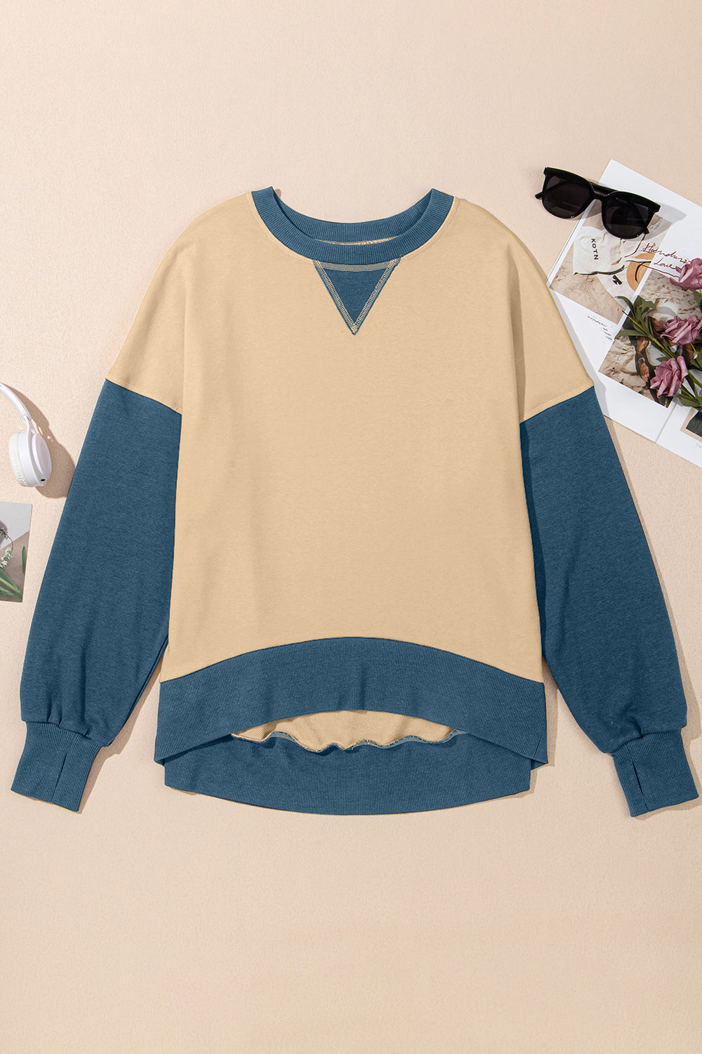 contrast round neck long sleeve sweatshirt