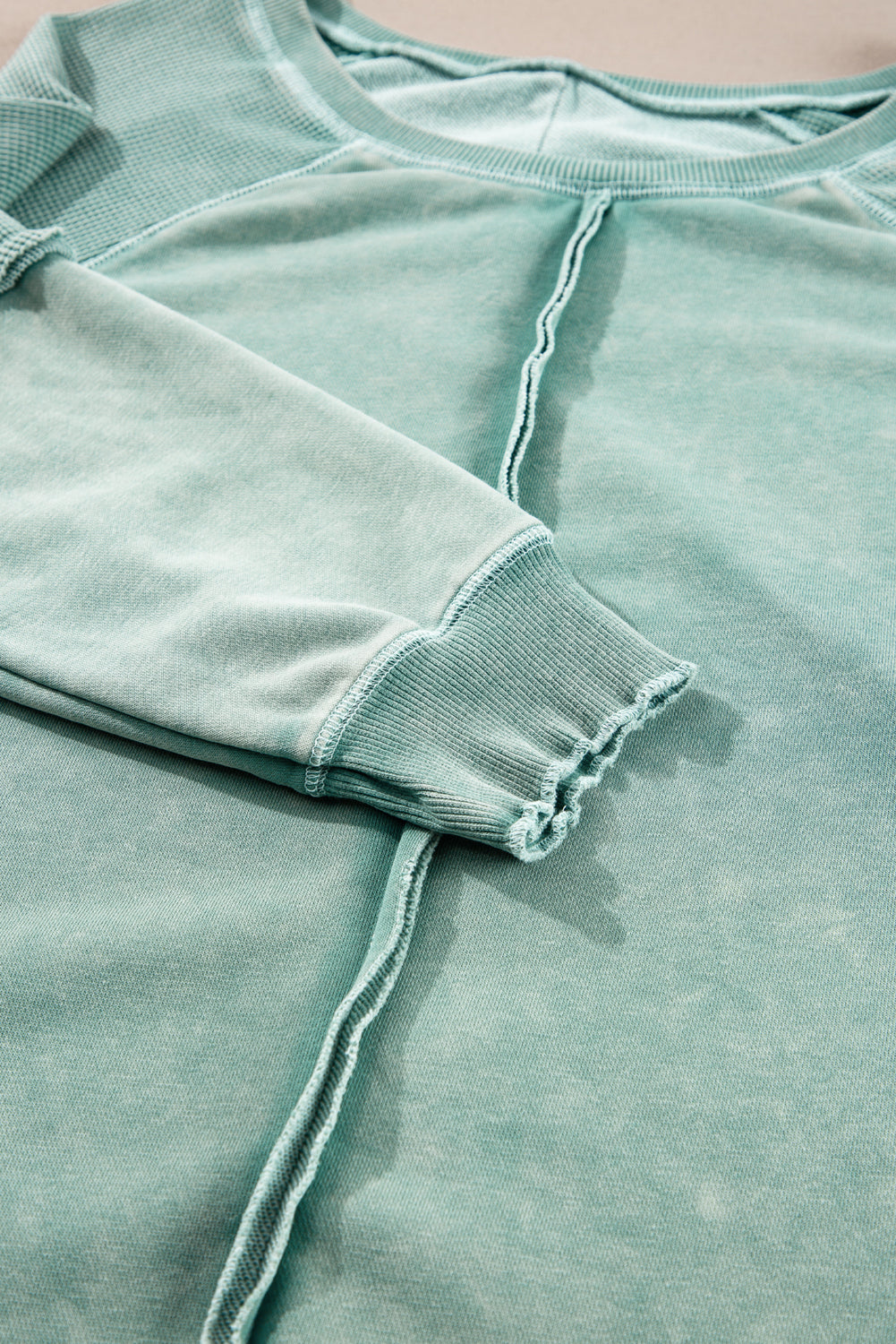 mineral blue solid waffle knit patchwork raglan sleeve sweatshirt