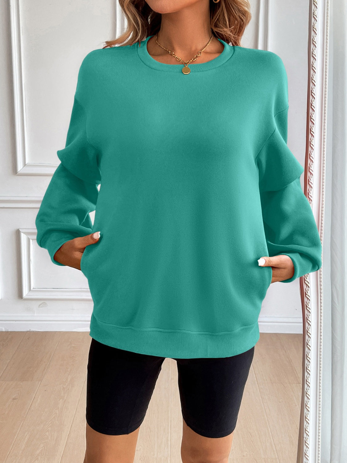 ivy lane round neck long sleeve sweatshirt