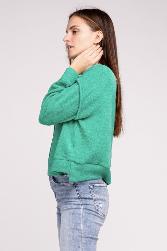 brushed melange hacci hi-low hem sweater