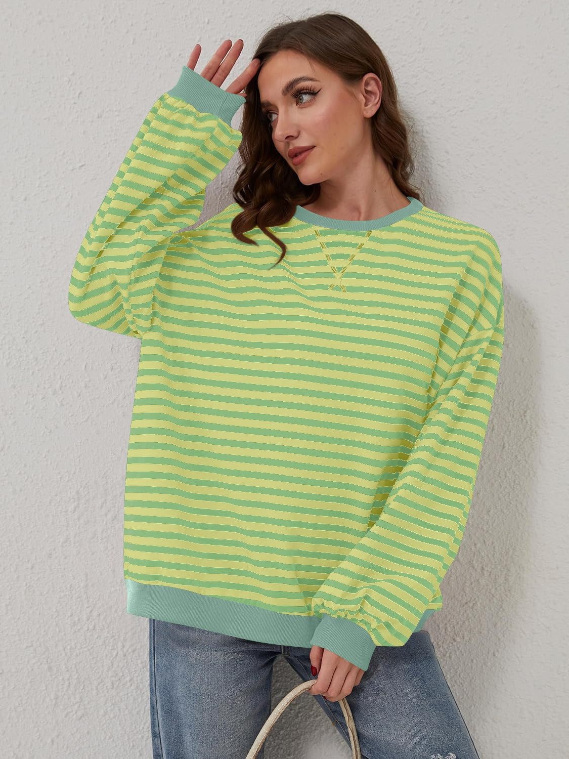 contrast striped long sleeve sweatshirt