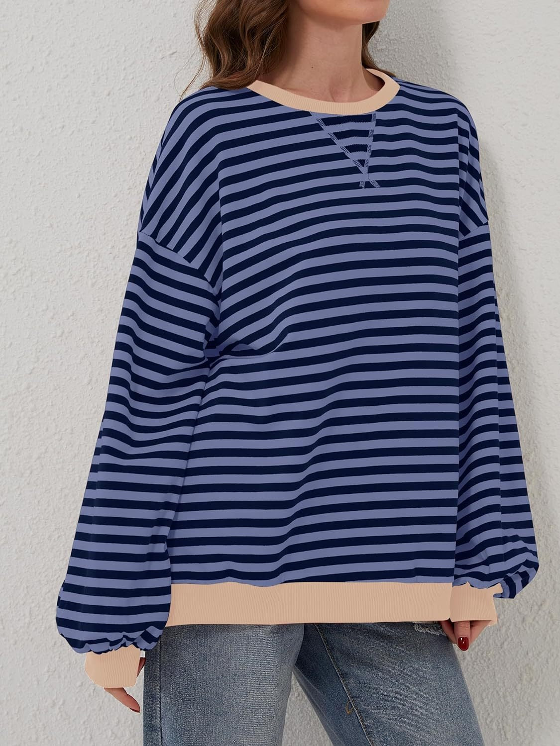 contrast striped long sleeve sweatshirt