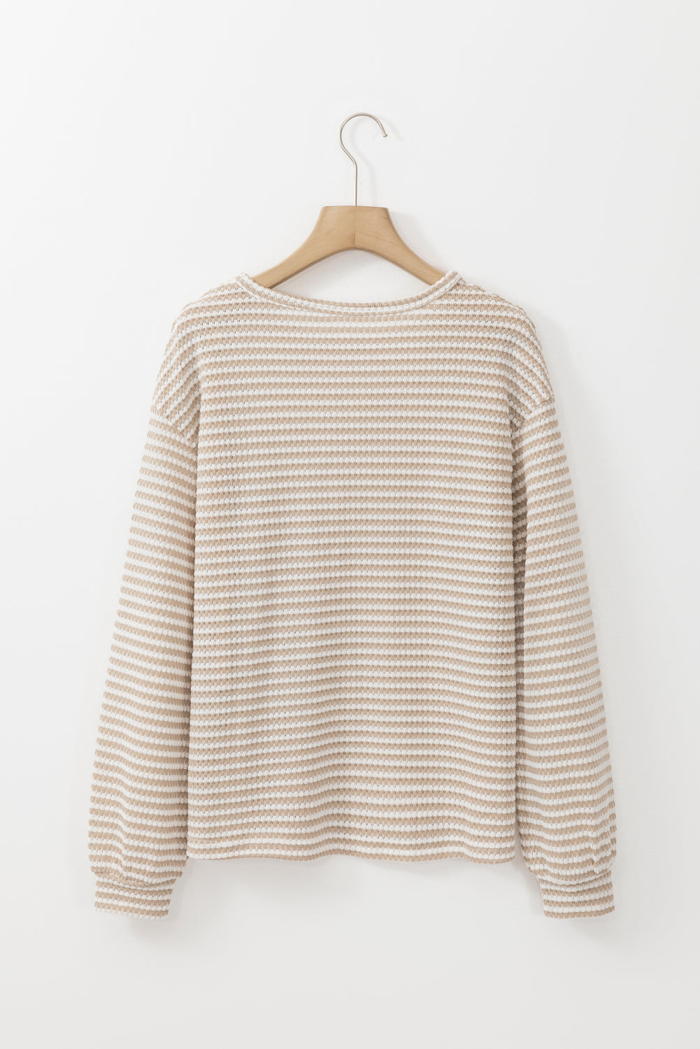 khaki stripe round neck drop shoulder long sleeve top
