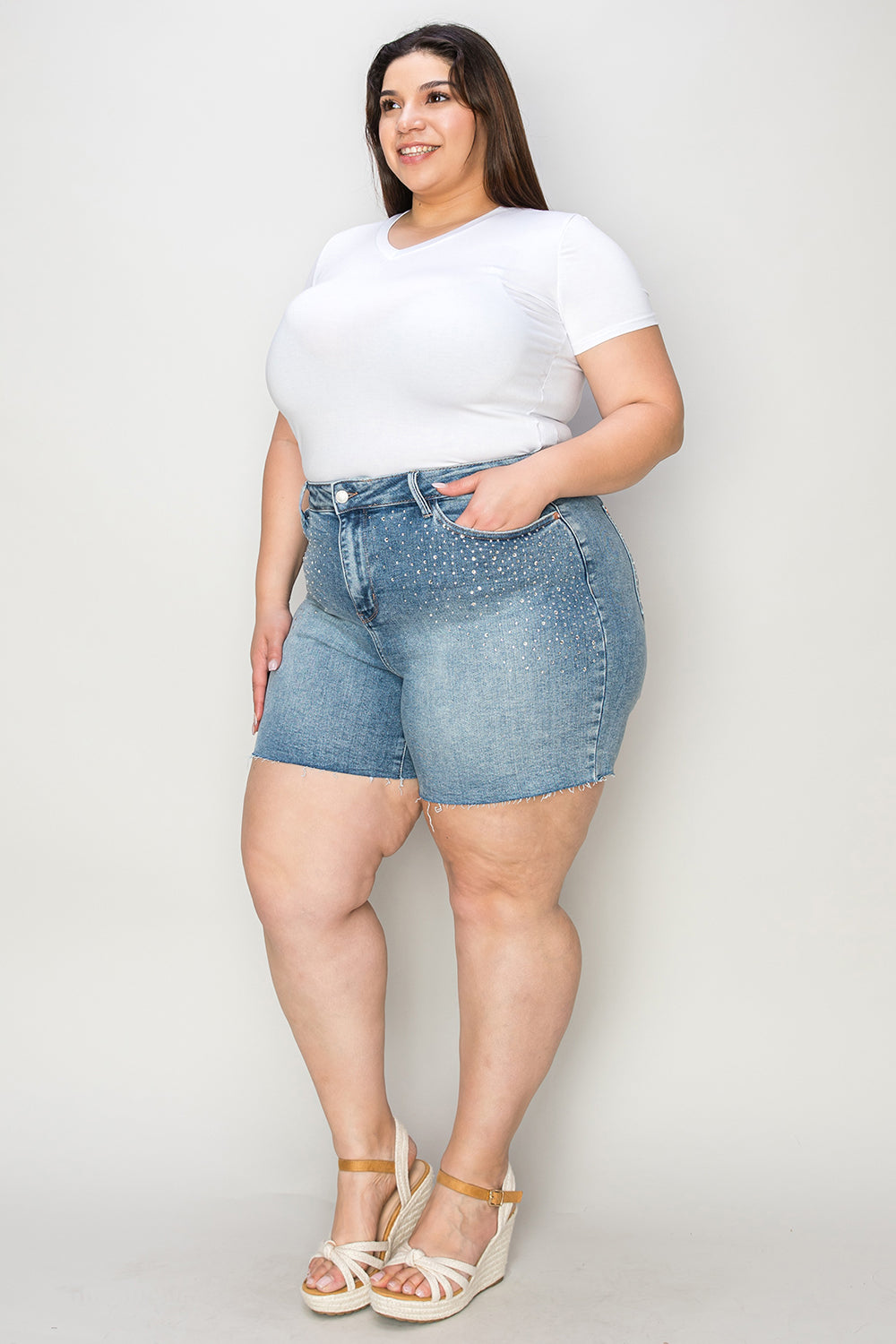 judy blue full size high waist raw hem denim shorts