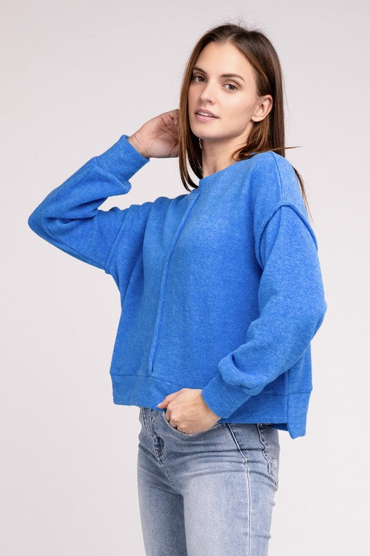 brushed melange hacci hi-low hem sweater