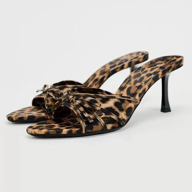 bow leopard kitten heel sandals
